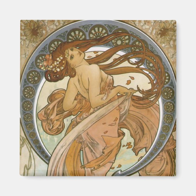 Dance (1898), Alphonse Mucha Fine Art Nouveau Magnet (Framsidan)