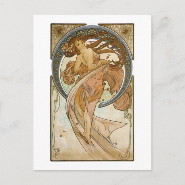 Dance (1898), Alphonse Mucha Fine Art Nouveau Vykort (Framsida)