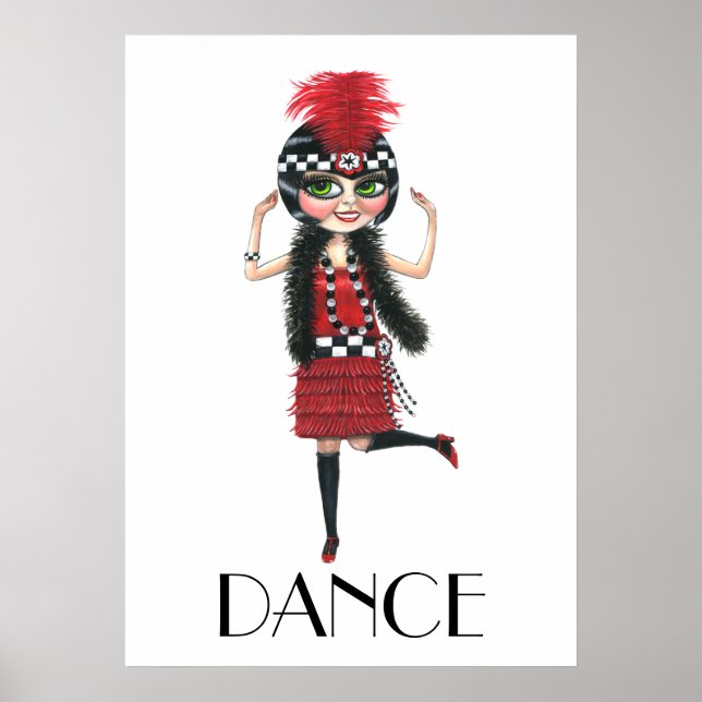 Dance 1920-talets Stort öga Flapper Girl Poster (Framsidan)