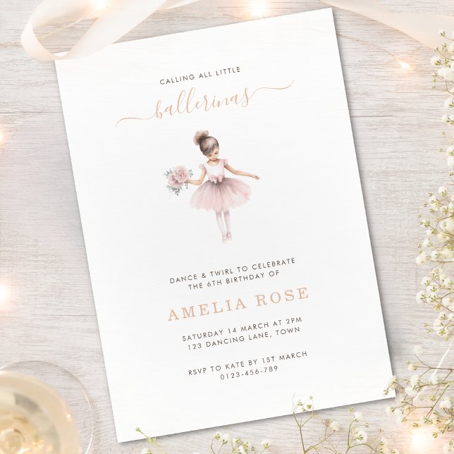 Dance and Twirl Ballerina Birthday Simple Elegant Inbjudningar (Skapare uppladdad)