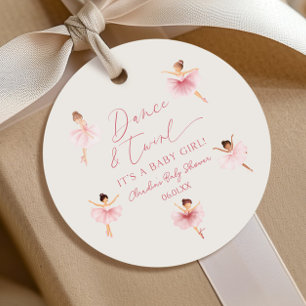 Dance and Twirl Ballerina Rosa Ballet Baby Shower Gåvor Etiketter
