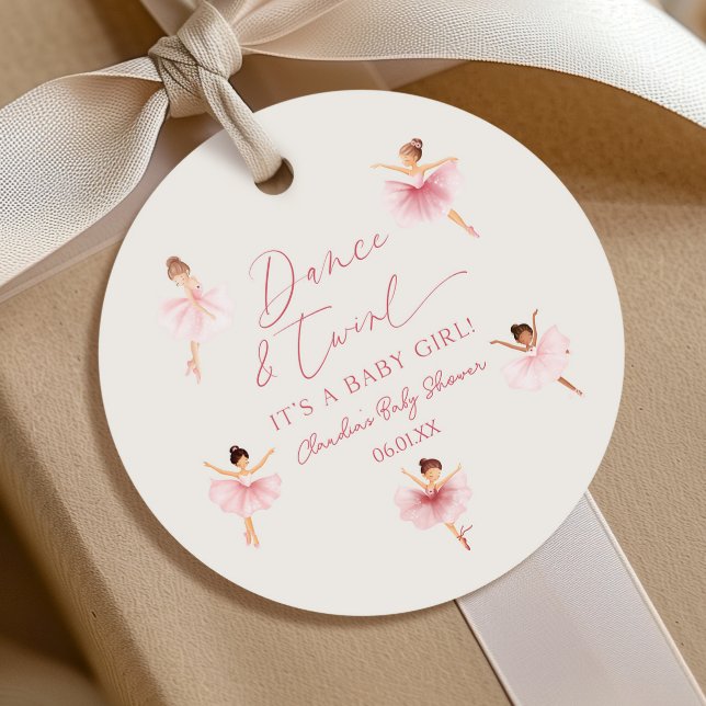 Dance and Twirl Ballerina Rosa Ballet Baby Shower Gåvor Etiketter (Skapare uppladdad)