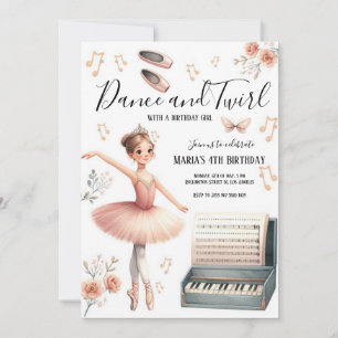 Dance and Twirl ballerina rosa Birthday Inbjudningar