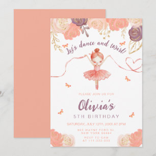 Dance and Twirl Blommigt Ballerina Girl Birthday Inbjudningar