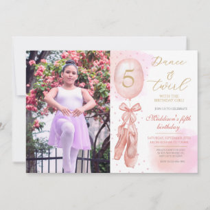 Dance and Twirl Rosa girl Anpassningsbar Photo Bir Inbjudningar
