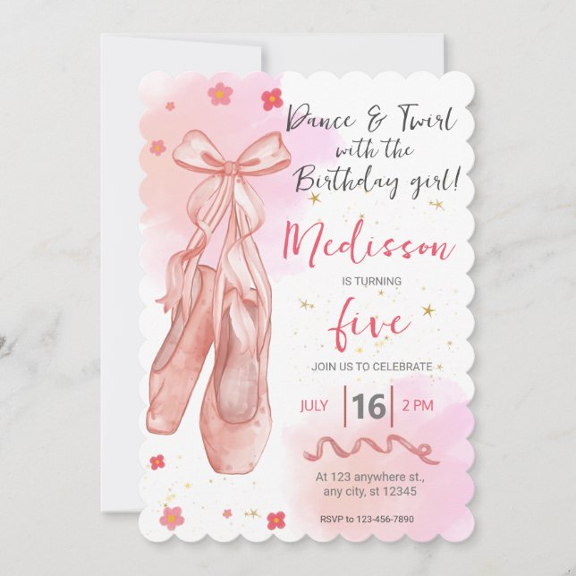 Dance and Twirl Rosa girl Editable Ballerina Party Inbjudningar (Framsida)
