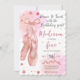 Dance and Twirl Rosa girl Editable Ballerina Party Inbjudningar