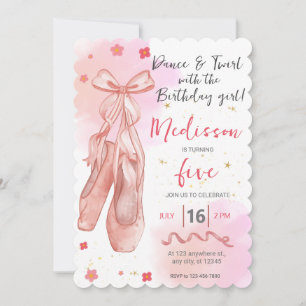 Dance and Twirl Rosa girl Editable Ballerina Party Inbjudningar