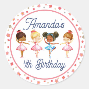 Dance and Twirl Rosa girl Editable Ballerina Party Runt Klistermärke