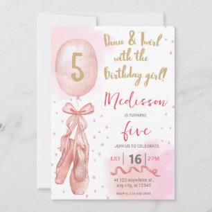 Dance and Twirl Rosa Girl Girl Girl Ballet Birthda Inbjudningar