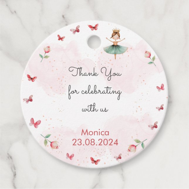 Dance and twirl söt ballerina ballet-barnfödelseda gåvor etiketter (Framsida)