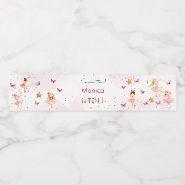 Dance and twirl söt ballerina ballet-barnfödelseda vattenflaska etikett (Singel etikett)