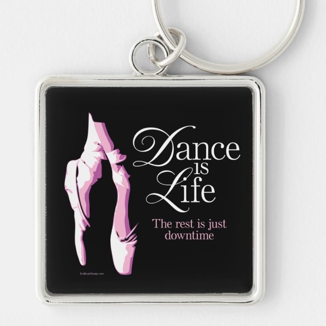 Dance är Life Fyrkantig Silverfärgad Nyckelring (Framsidan)
