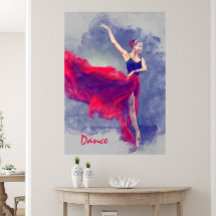 Dance Art, Dancer, Ballet, Red, Black Kanvastryck