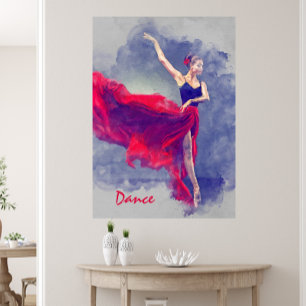 Dance Art, Dancer, Ballet, Red, Black Kanvastryck