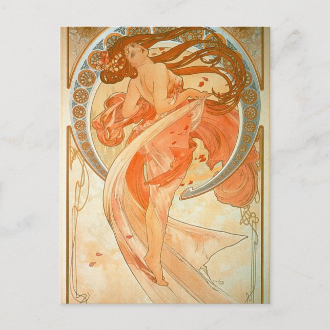 "Dance" - Art nouveau - Alphonse Mucha Vykort (Framsida)