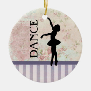 Dance - Ballerina Silhouette Vintage Background Julgransprydnad Keramik