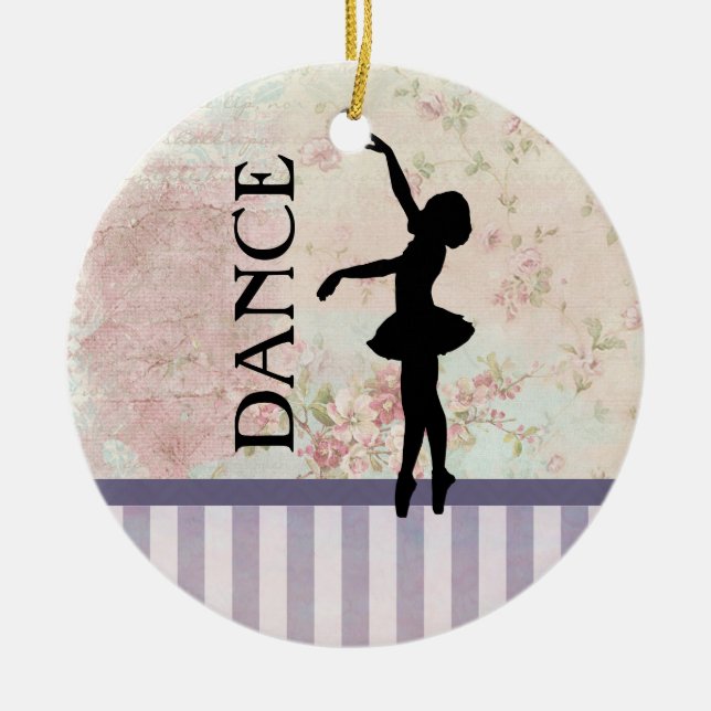 Dance - Ballerina Silhouette Vintage Background Julgransprydnad Keramik (Framsidan)