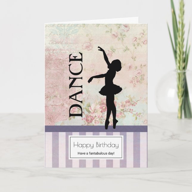 Dance - Ballerina Silhouette Vintage Birthday Kort (Framsida)