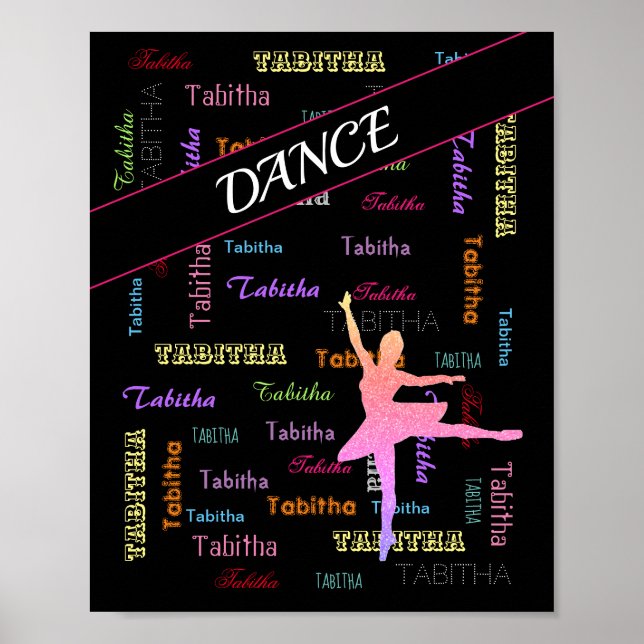 Dance Ballerina with Personalized Name All Over  Poster (Framsidan)