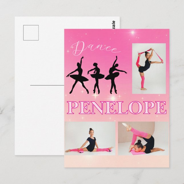 Dance Ballet Rosa Gradient 3 Photo Personlig Vykort (Fram/baksida)