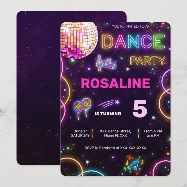 Dance Birthday-inbjudan Inbjudningar (Fram/baksida)