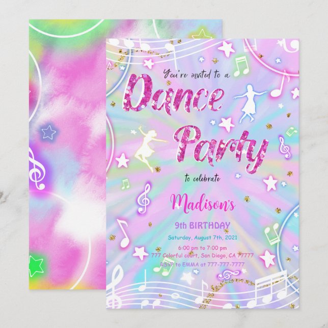 Dance Birthday Inbjudningar (Fram/baksida)