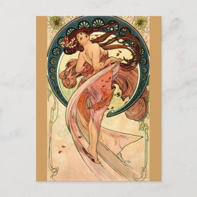 Dance by Alfons Mucha - Art nouveau Vykort (Framsida)