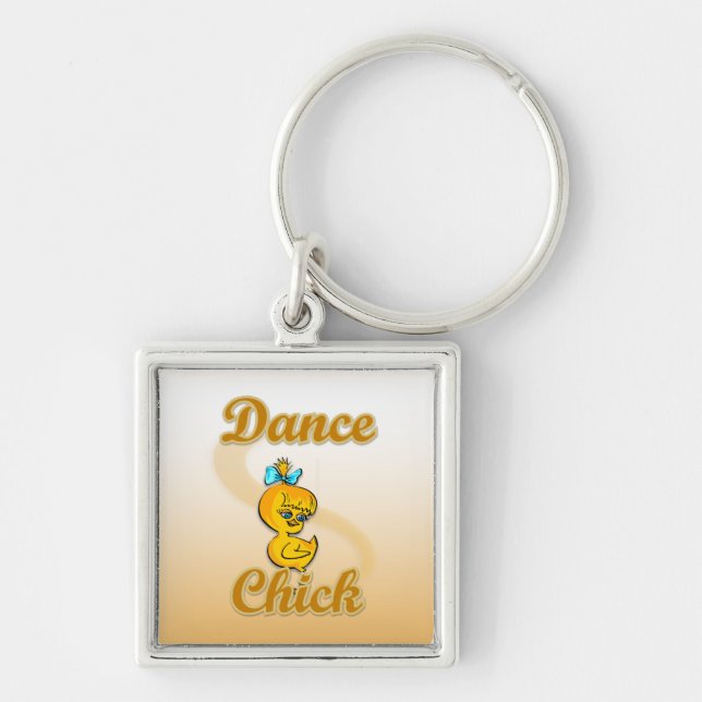 Dance Chick Fyrkantig Silverfärgad Nyckelring (Framsidan)
