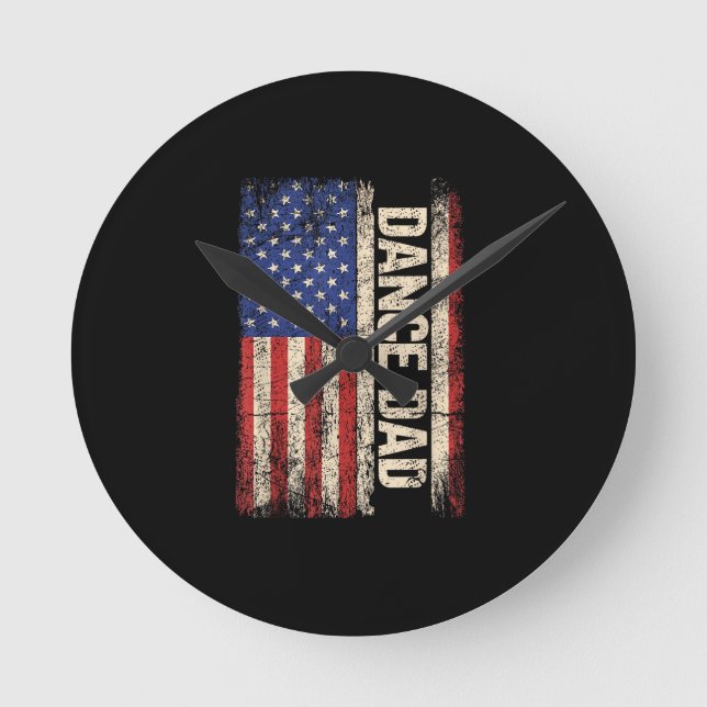 Dance Dad US American Flag Shirt Dancer Dancing Fa Rund Klocka (Framsida)