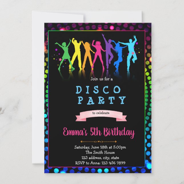 Dance disco födelsedagsfest inbjudan (Framsida)