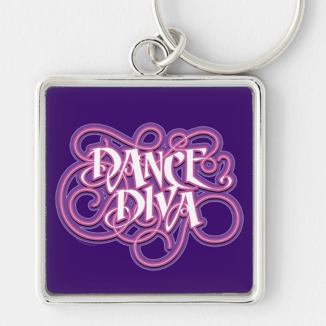 Dance Diva Fyrkantig Silverfärgad Nyckelring (Framsidan)