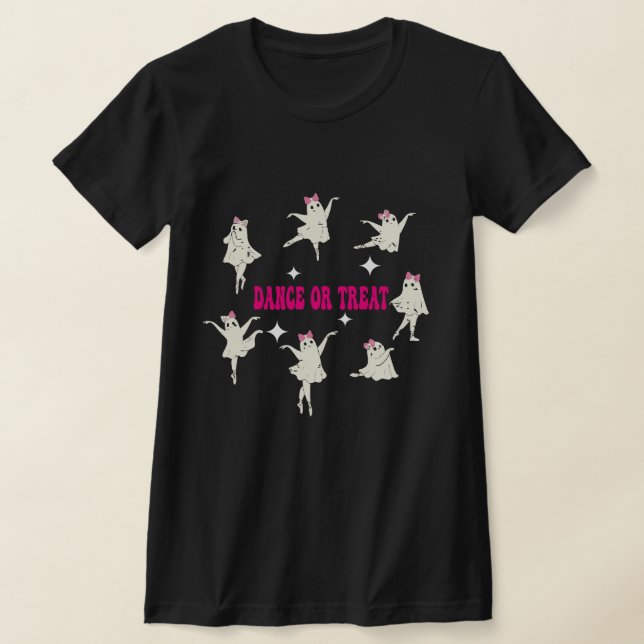 Dance eller Treat Halloween Funny Ghost Ballet Dan T Shirt (Laydown)