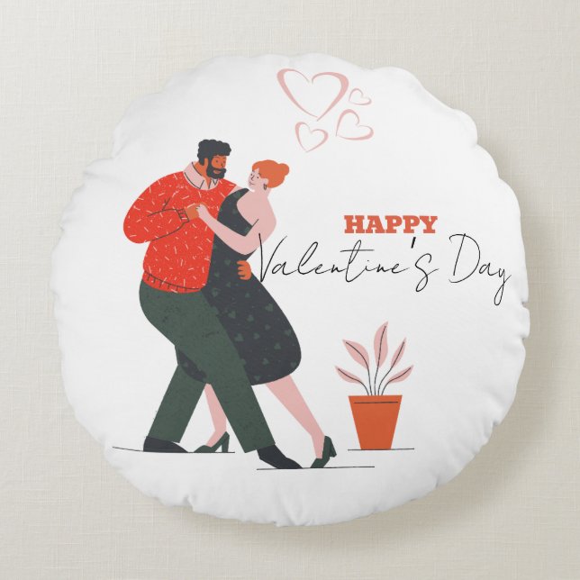 Dance Figur Valentindagen Rund Kudde (Framsidan)