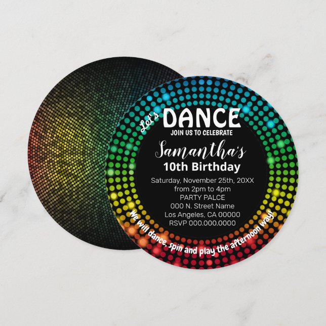 Dance födelsedagsfest disco dans inbjudningar (Fram/baksida)