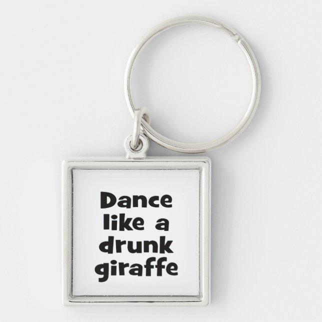 Dance full giraffe bf fyrkantig silverfärgad nyckelring (Framsidan)