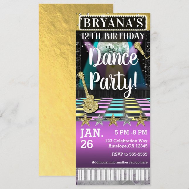Dance Golv & Disco Boll Födelsedagsfest Biljett Inbjudningar (Fram/baksida)