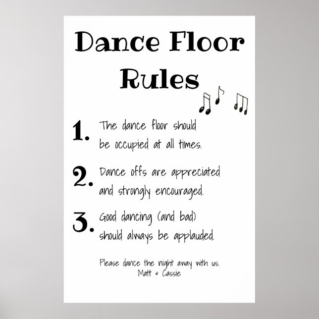 Dance Golv Regler Bröllop Decor Sign Poster (Framsidan)