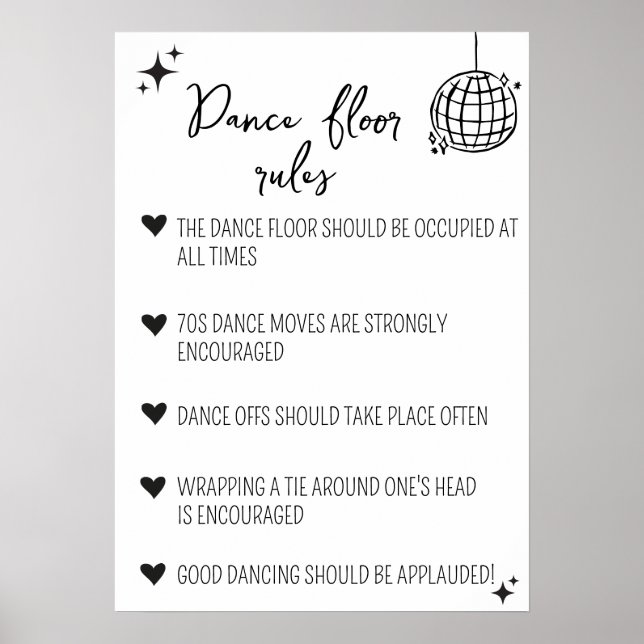 Dance Golv Regler tecken | Funny bröllop decor Poster (Framsidan)