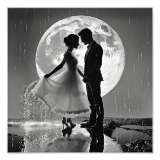 "Dance in Rain - Moonlit Romantik" Fototryck