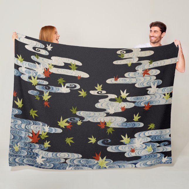 DANCE KIMONO,RUNNING VATTEN,FALLANDE LÖV Blommigt Fleecefilt (På plats)