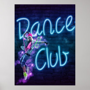 Dance Klubb Neon Sign with Dancer Blacklight Poste Poster