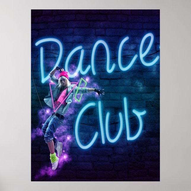 Dance Klubb Neon Sign with Dancer Blacklight Poste Poster (Framsidan)