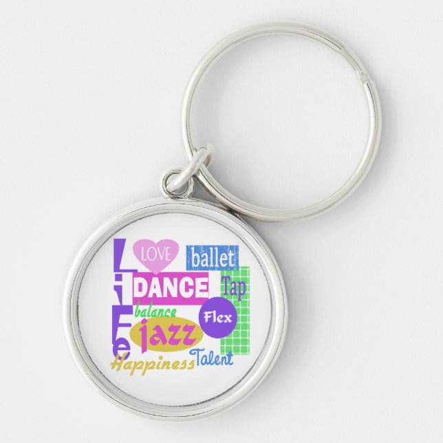 Dance Mix Rund Silverfärgad Nyckelring (Framsidan)
