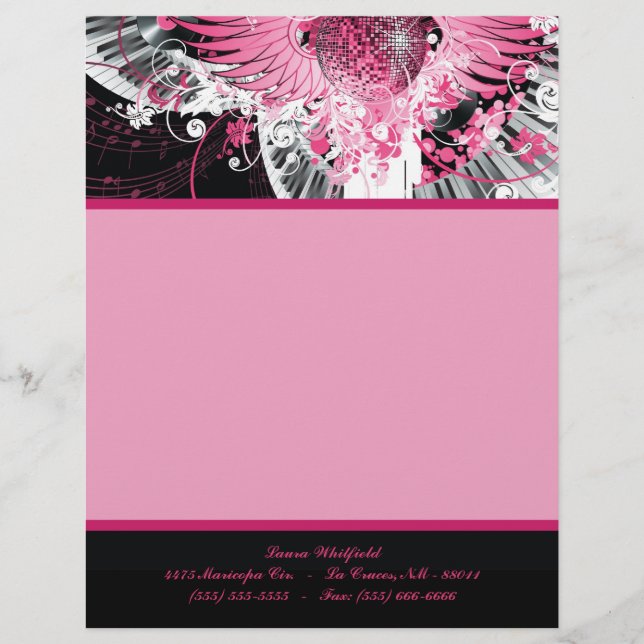 Dance Music Disco Boll Piano Letterhead Stationery Brevhuvud (Framsida)