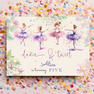 Dance och twirl ballerina vattenfärgfödelsedags inbjudningar