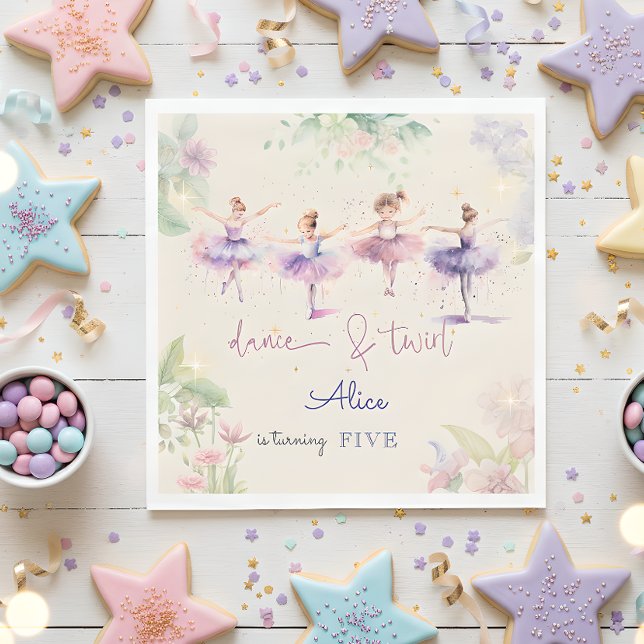 Dance och twirl ballerina vattenfärgfödelsedags pappersservett (Skapare uppladdad)
