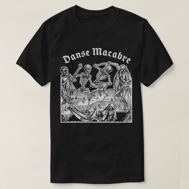 Dance of Death, Danse Macabre Creepy Medieval Skel T Shirt (Design framsida)