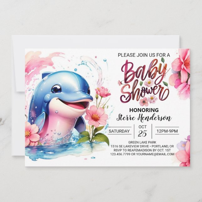 Dance of Dolphins Girl Baby Shower Inbjudningar (Framsida)