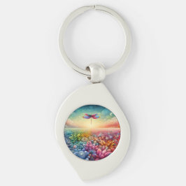 Dance of Dragonfly Button Swirl Silverfärgad Nyckelring